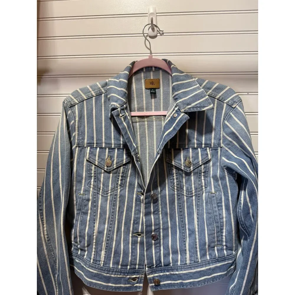 Lauren Ralph Lauren Denim Railroad Stripe Trucker Jacket Size S